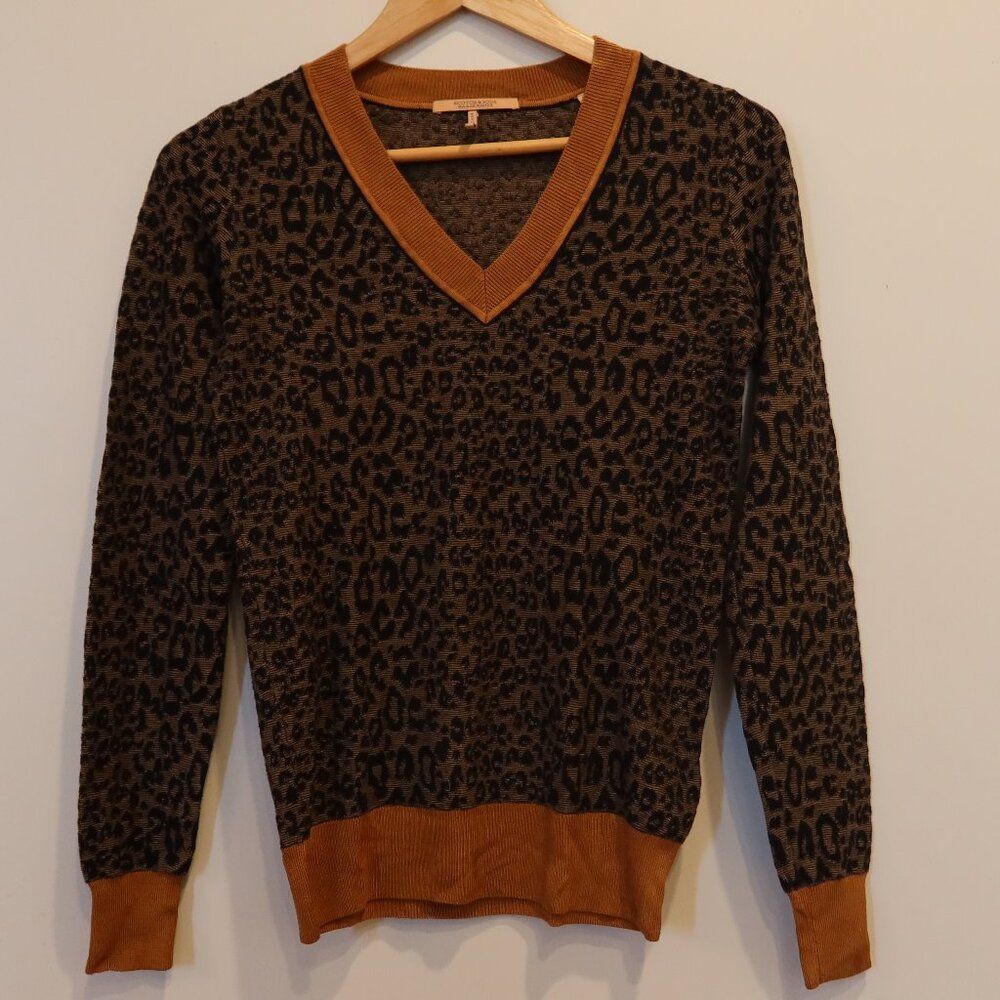 Scotch & Soda leopard sweater pullover vneck brown black wool XS preppy fall bas